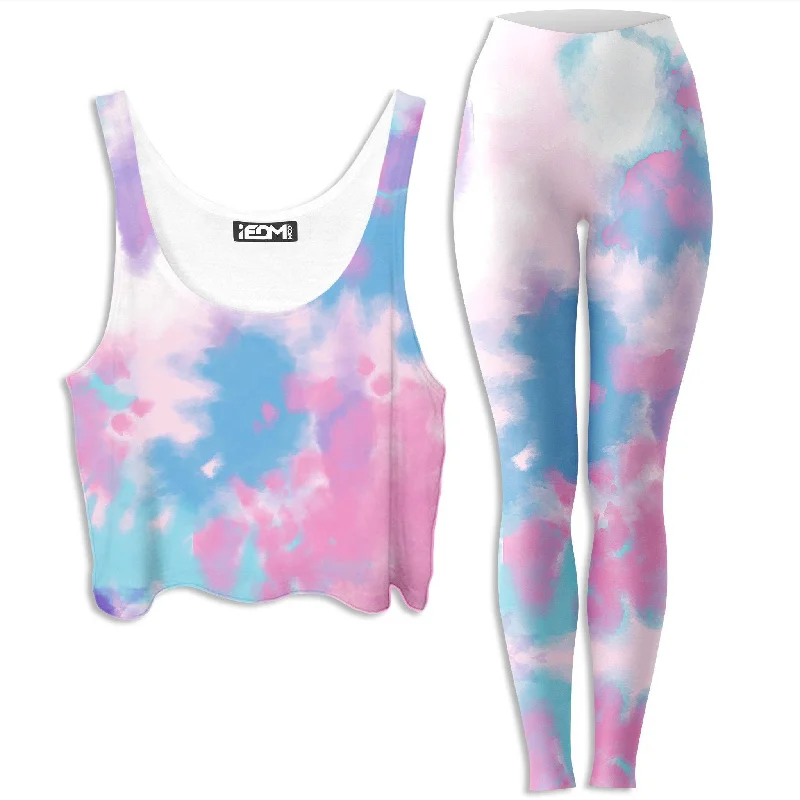 Purple Dye Crop Top and Leggings Combo Solid Color Striped Floral