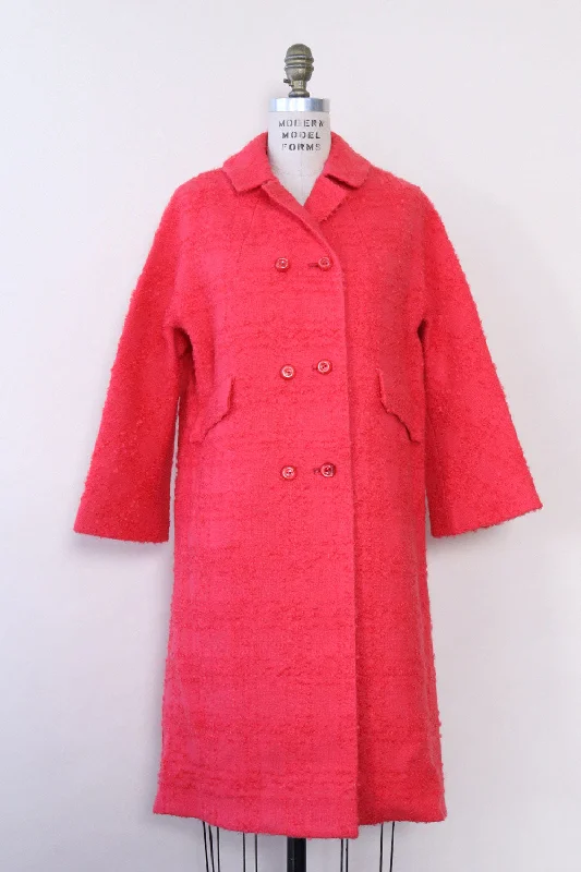 Hot Pink Bouclé Mod Coat XS/S Turtleneck Jacket Crew Neck Jacket V-Neck Jacket