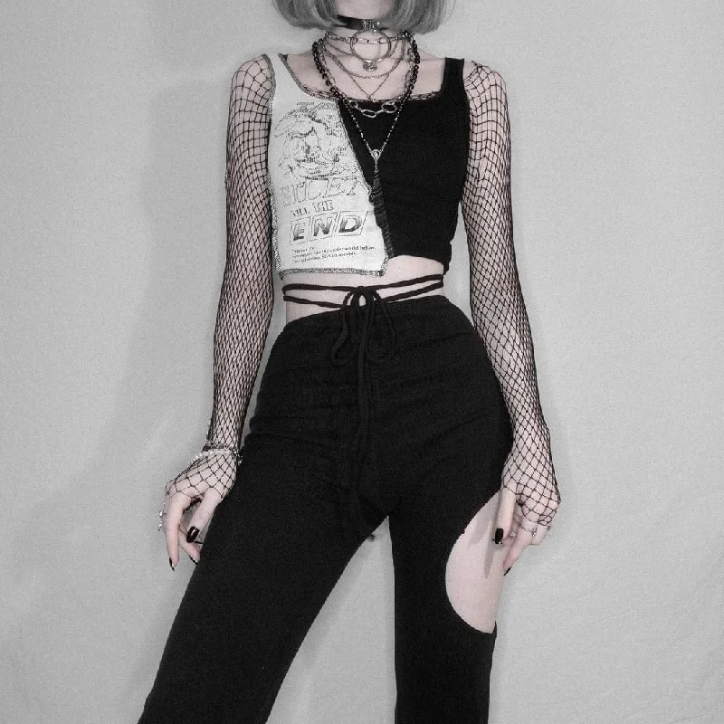 Women's Gothic Cartoon Printed Contrast Color Crop Tops Anti-Pilling Machine Wash Handmade Women's Gothic Cartoon Printed Contrast Color Crop Tops Anti-Pilling Machine Wash Handmade