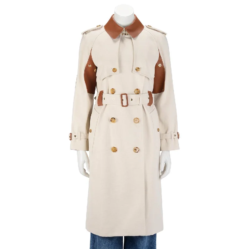 Burberry Ecru & Tan Canvas Leather Detail Trench Coat UK6 Vest Waistcoat Gilet