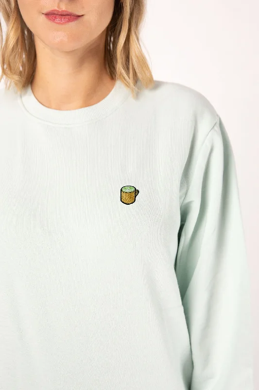 Matcha Latte  | Bestickter Bio-Baumwoll Frauen Pullover Box Sleeve Comfort