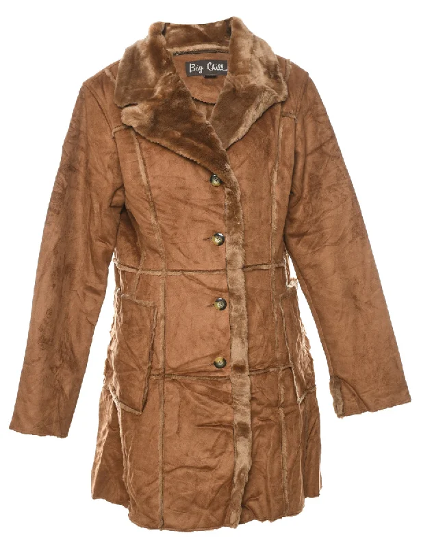Brown Classic Shearling Coat - L Vest Waistcoat Gilet
