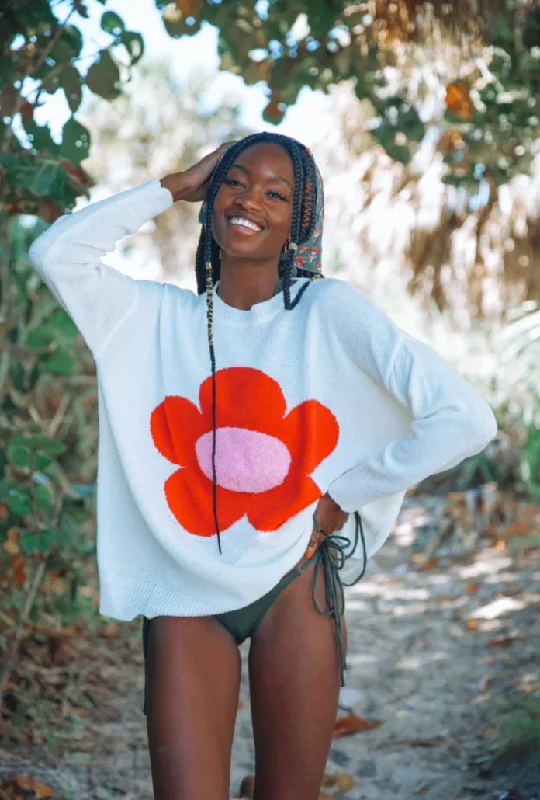 Petal Pullover - White/Red Ruffle Sleeve Feminine