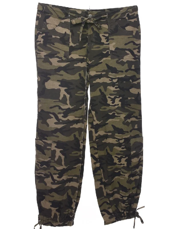 Y2K Camouflage Print Trousers - W37 L31 Trousers versatile all-occasion