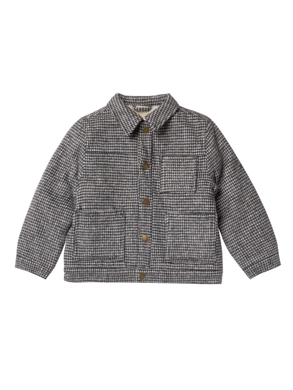 Rylee & Cru Shearling Chore Coat, Black Houndstooth Jersey Tulle Batik