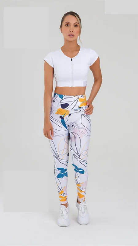 Fiber High-Waist Colombian Print Leggings Comfortable Ribbed Sports Leggings