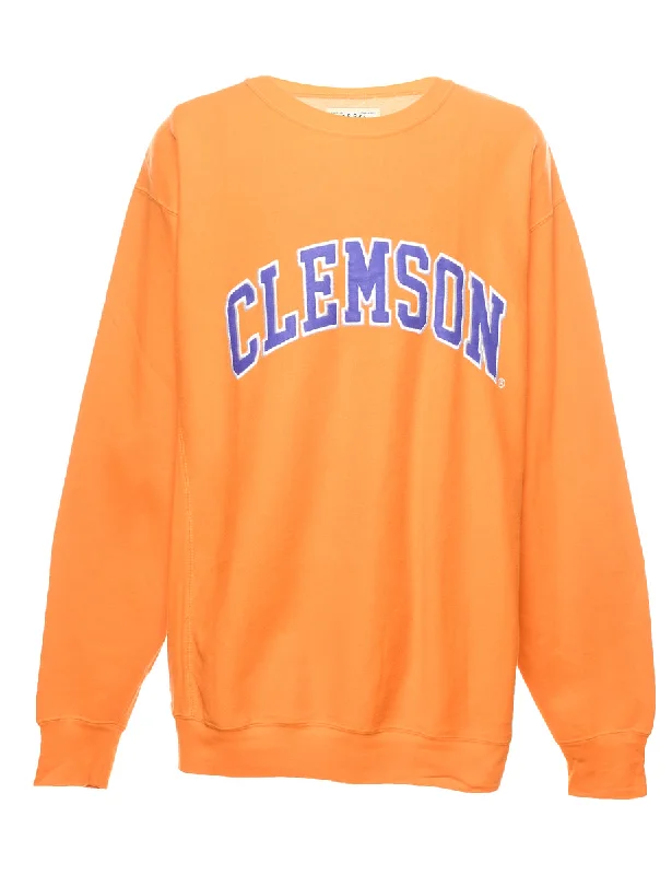 Embroidered Clemson Purple & Orange Sweatshirt - XL Hoodie with Pocket Utility Practical Embroidered Clemson Purple & Orange Sweatshirt - XL Hoodie with Pocket Utility Practical