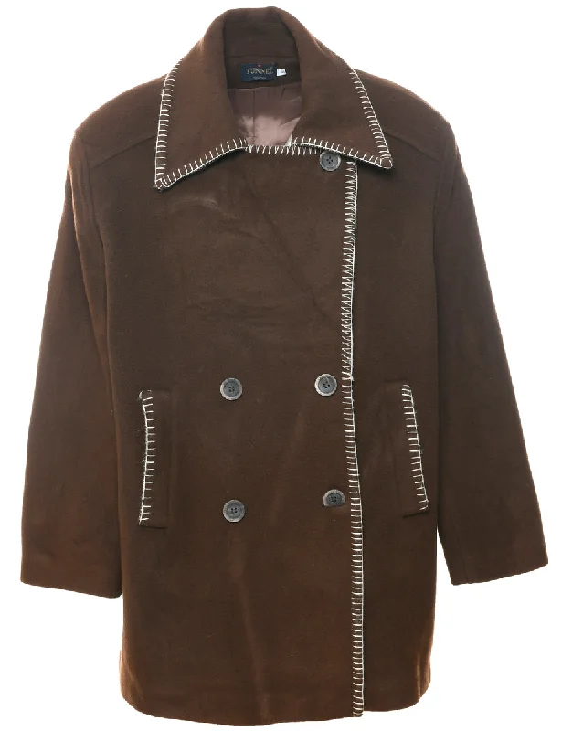 Double Breasted Wool Coat - XL Knit Woven Fleece