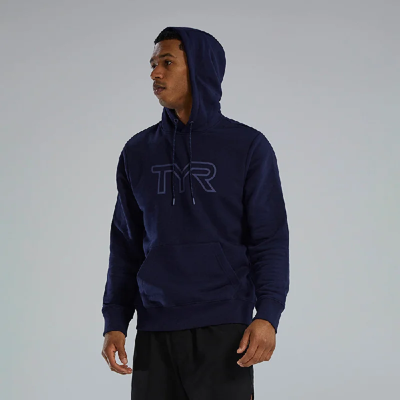 TYR Navy UltraSoft Big Logo Tech Hoodie Hoodie with Raw Hem Edgy Unfinished