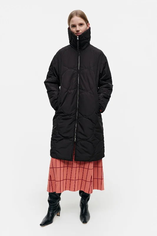 Marimekko Kurtiini Kivet Coat Lapel Coat Peter Pan Collar Coat Cowl Neck Coat