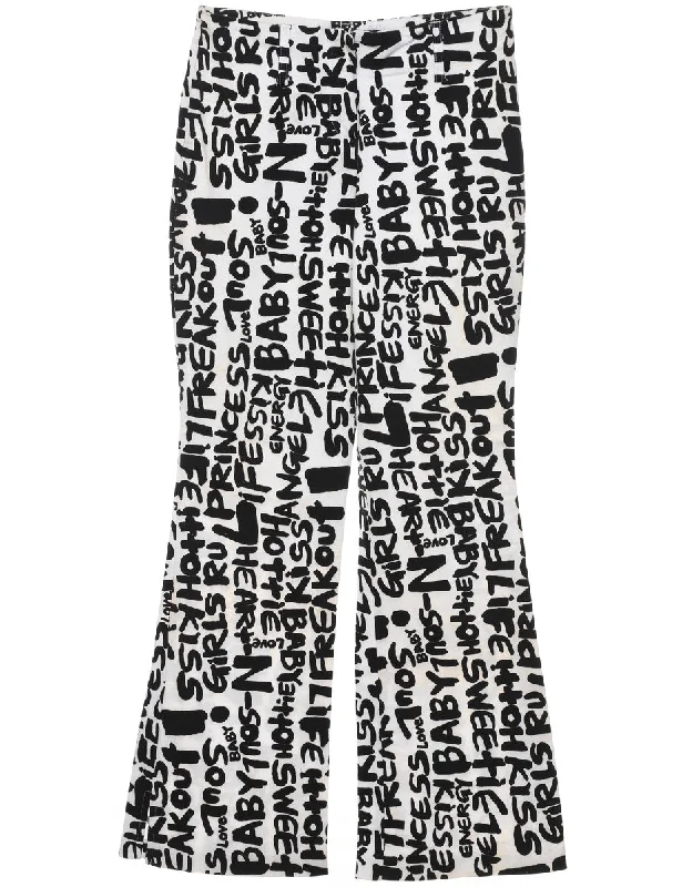 Y2K Patterned Trousers - W28 L30 Cropped Trousers Casual Linen