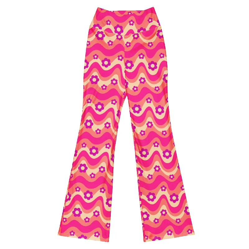 Flower Power Pink Flare Leggings Stylish Faux Leather Leggings