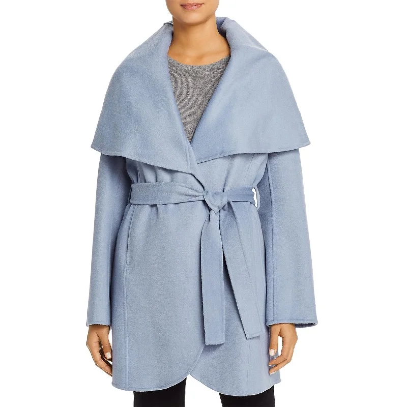 Tahari Womens Marilyn Wool Blend Winter Wrap Coat Print Jacquard Embroidered
