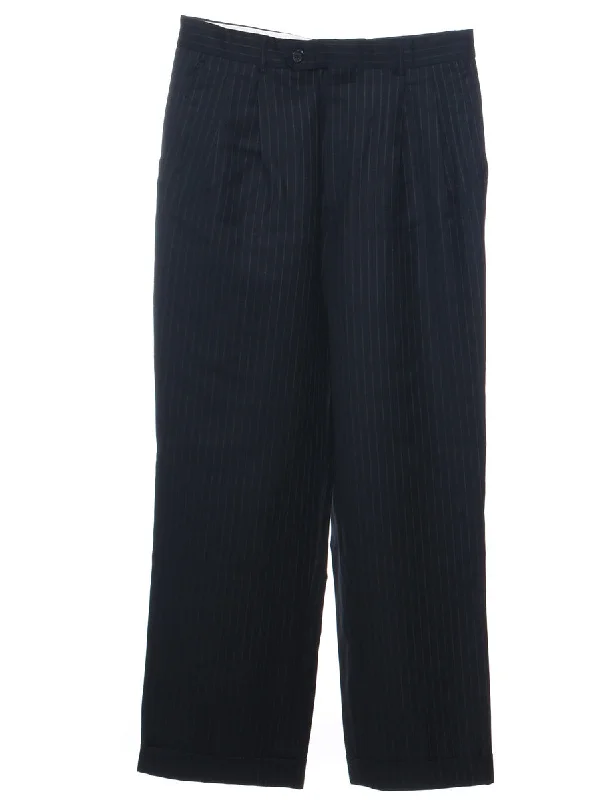 Pinstriped Black Trousers - W31 L30 Trousers Designer Luxury