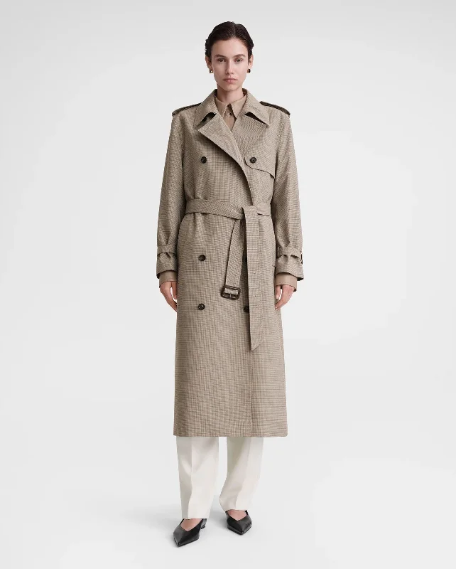 HOUNDSTOOTH TRENCH COAT / BISCUIT Buttoned Toggled Snapped
