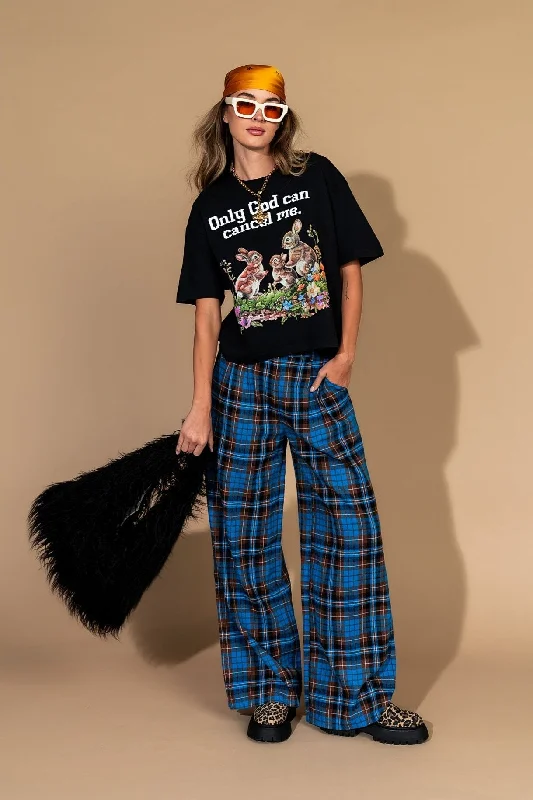 Rebel Road Plaid Wide Leg Trousers in Blue + Brown Trousers Summer Linen