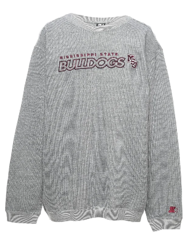 Embroidered Grey Bulldog Design Sweatshirt - XL Hoodie with Print Artistic Unique