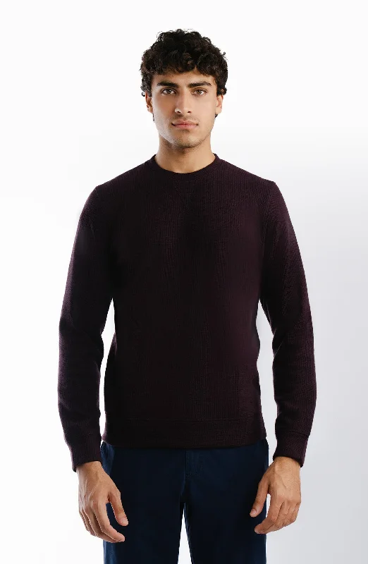 Thermal Sweatshirt - Burgundy Hoodie with Hem Applique Textured Unique