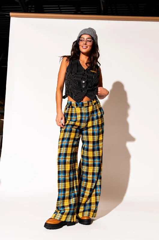 Lovers Lane Plaid Wide Leg Trousers in Yellow *RESTOCKED* Trousers Travel Practical