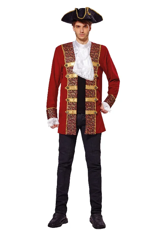 Pirate Coat Red With Attached Cuffs Jabot Adult Costume Chest Size 44" Embroidered Appliqued Beaded
