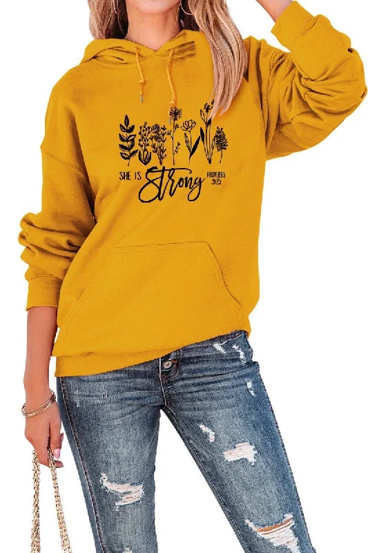 WOMEN NATURE PRINTING OVERSIZED PULLOVER HOODIE Thick Cable Knit