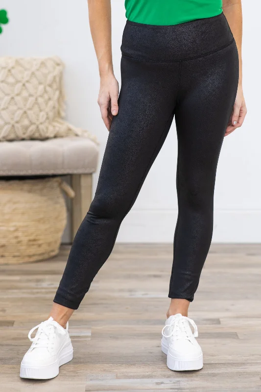 Black Pebbled Faux Leather Leggings Fashionable Leather-Look Leggings