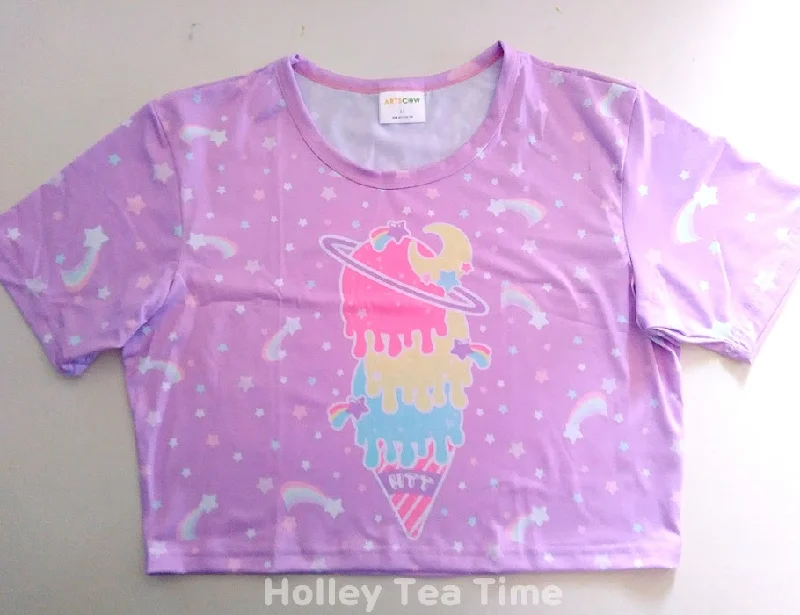 Cosmic Ice Cream Purple Cotton Crop Top [made to order] Mesh Canvas Denim
