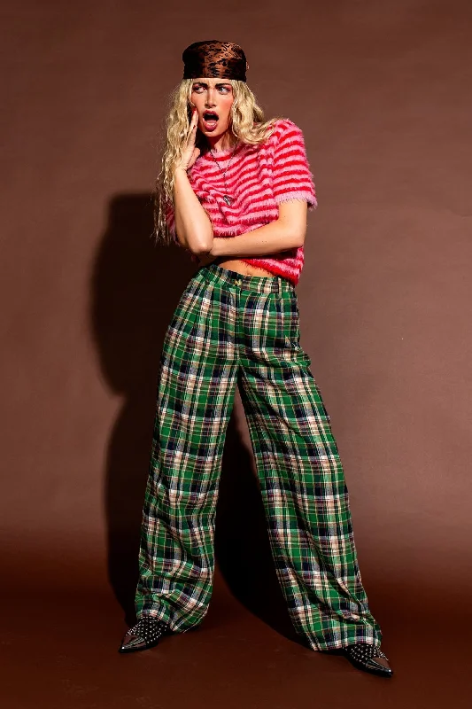 Rebel Road Plaid Wide Leg Trousers in Rose Garden Trousers Wedding White
