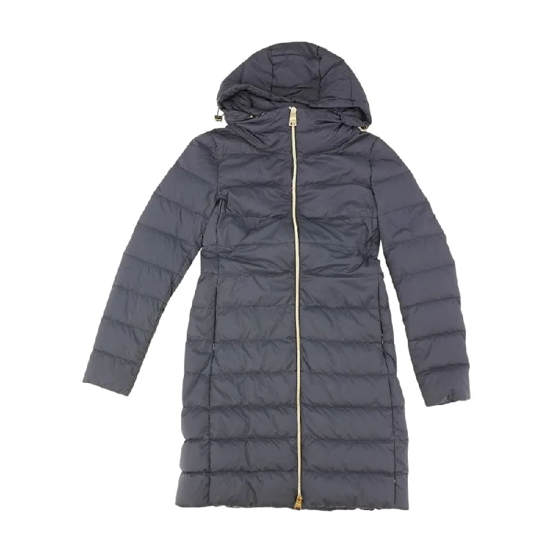 Navy Solid Puffer Coat Pockets Sleeves Lining