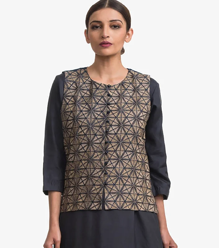 Dark blue embroidered waist coat and plain kurta Striped Polka Dot Floral