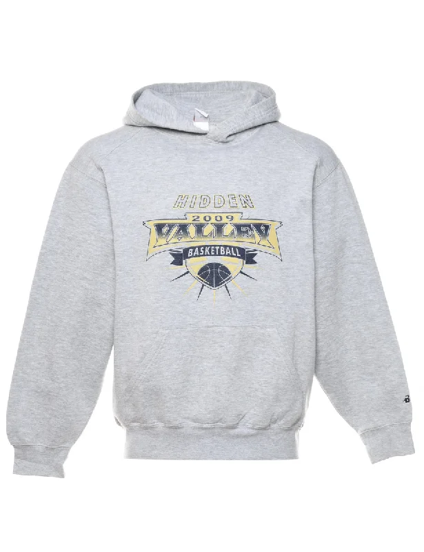 Grey Hidden 2009 Valley Basketball  Printed Hoodie - M Hoodie with Half-Zip Sporty Casual