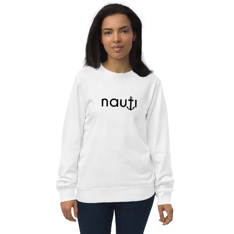 Unisex "Nauti Anchor" Organic Sweatshirt in White and Grey Melange with Black Logo Hoodie with Illustration Artistic Creative Unisex "Nauti Anchor" Organic Sweatshirt in White and Grey Melange with Black Logo Hoodie with Illustration Artistic Creative