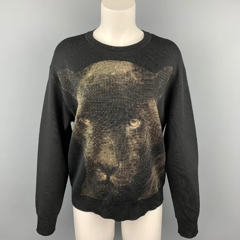 ST. JOHN Size M Black & Beige Black Panther Wool / Rayon Pullover Sweater Turtleneck Warm Pullover