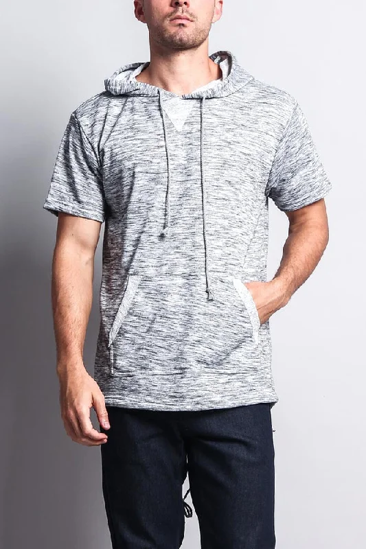 Long Length Short Sleeve Marble Fishtail Pullover Hoodie Soft Wool Sweater