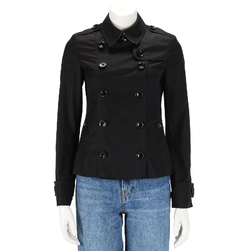 Burberry Black Cotton Cropped Trench Coat UK 4 Collared Crew Neck Turtle Neck