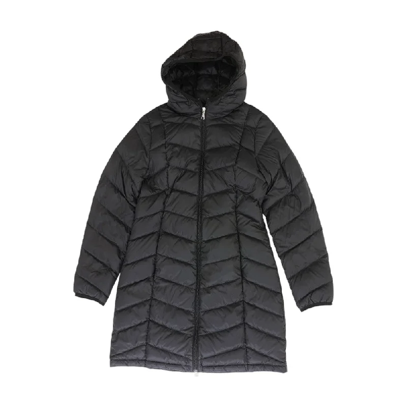 Black Solid Puffer Coat Boat Shawl Notched