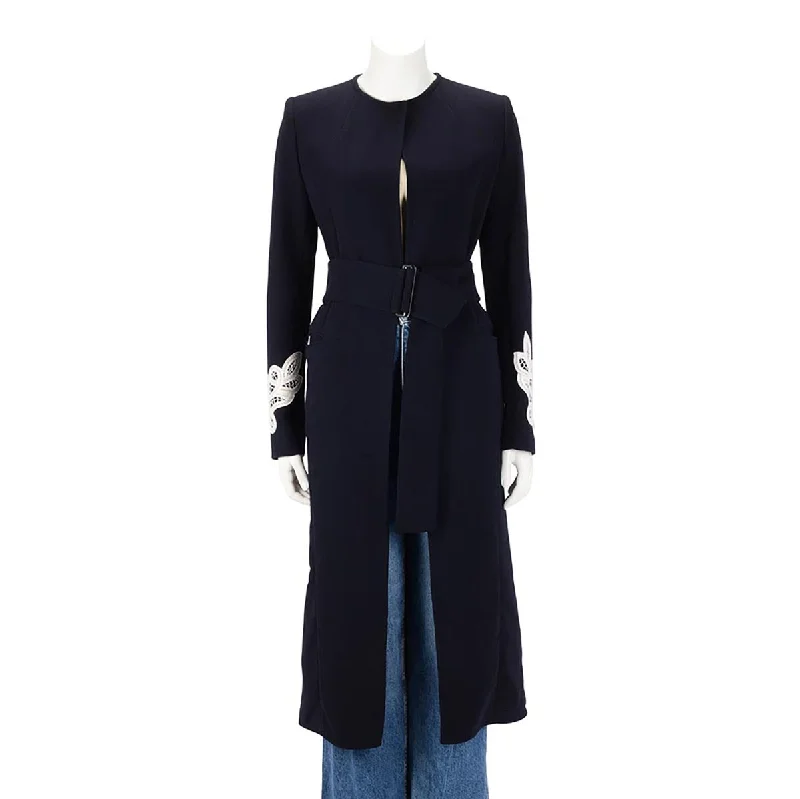 Victoria Beckham Navy Wool Lace Detail Coat UK 10 Bomber Denim Leather