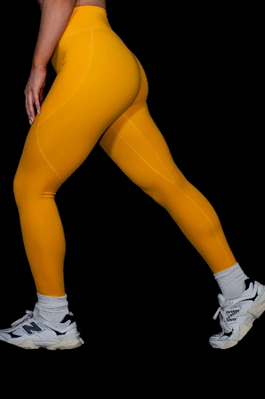 Resilient Pocket Legging - Marigold Trendy Leather-Look Workout Leggings