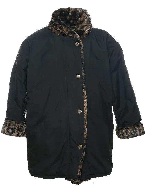 Single Breasted Fur Collar Coat - XXL Blazer Duffle Coat Pea Coat