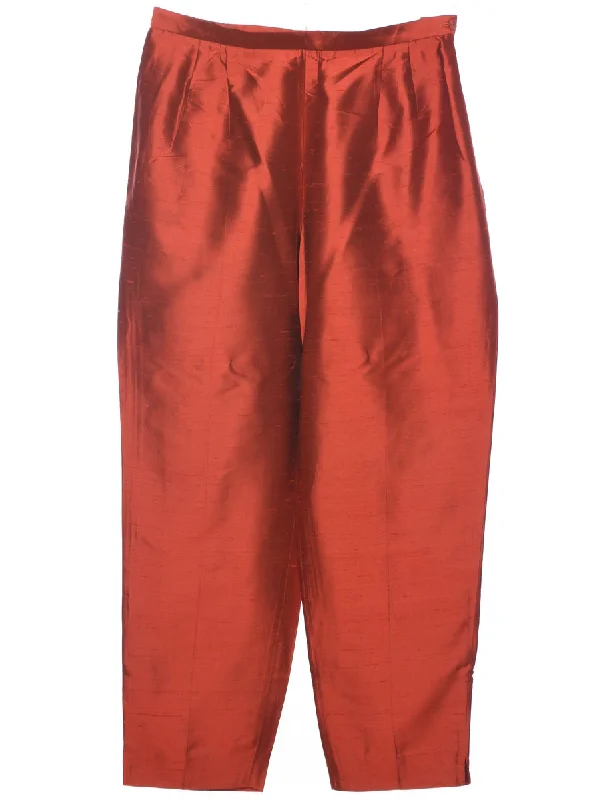 Silk Burnt Orange Trousers - W32 L30 Trousers Handmade Artisanal