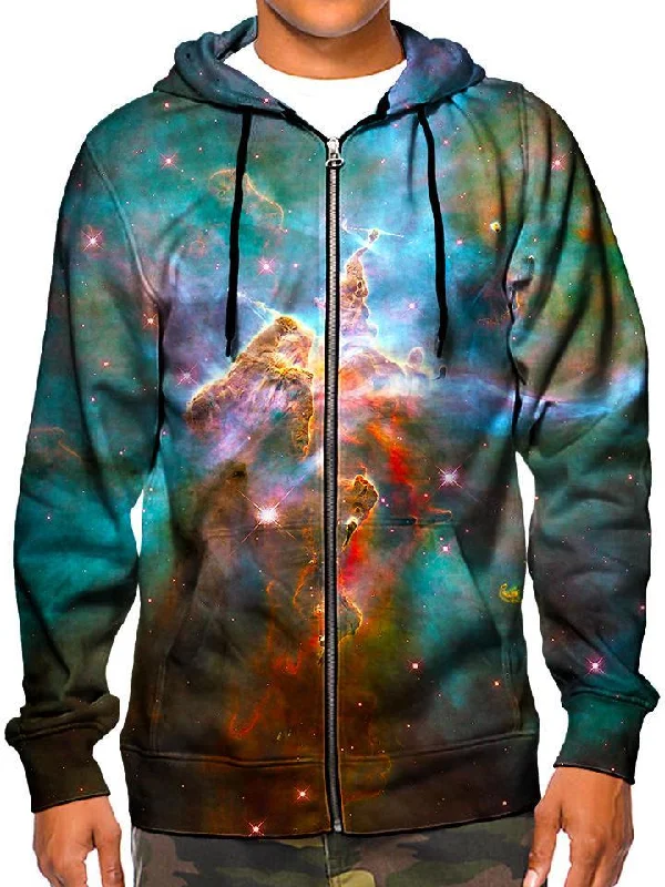 Space Aura Zip-Up Hoodie Hoodie with Color Block Contrast Stylish