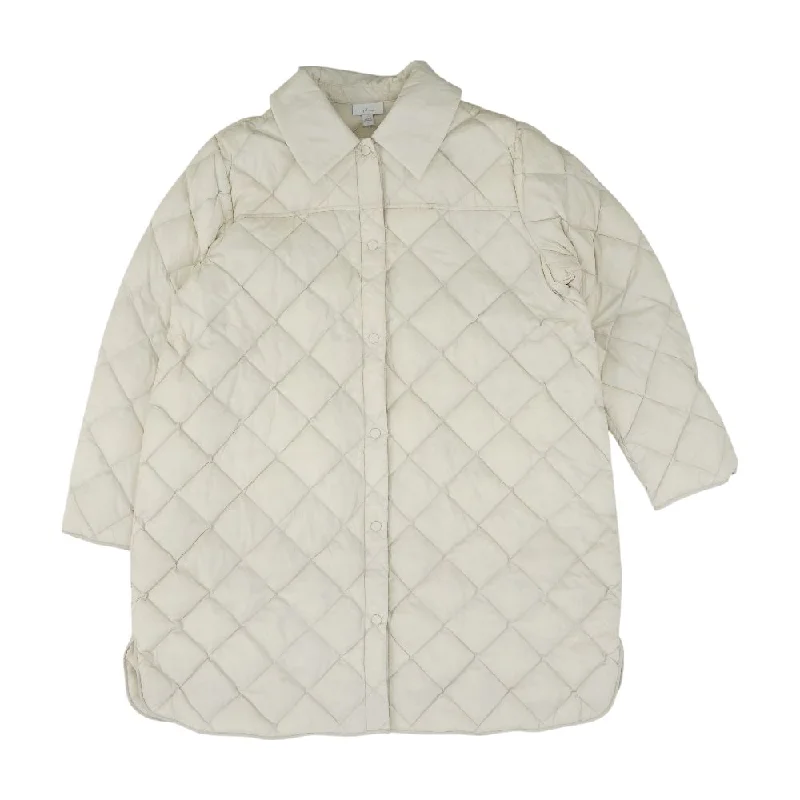 Ivory Solid Puffer Coat Turtleneck Wrap Cape