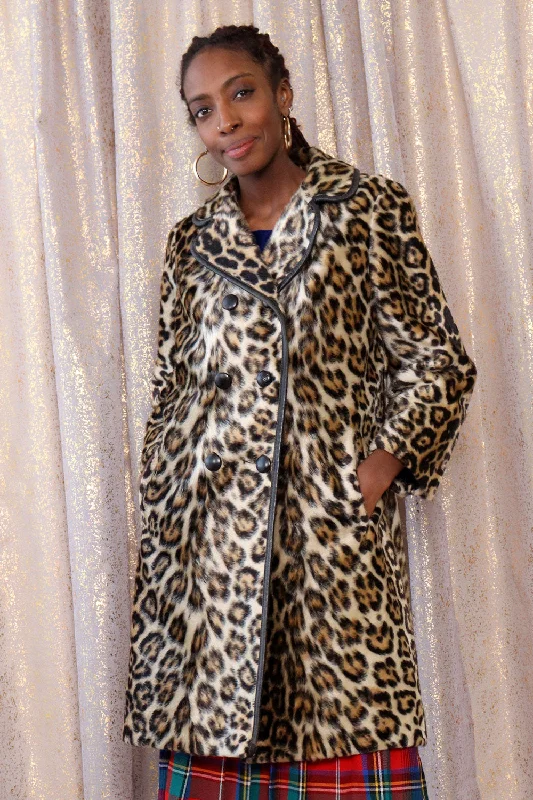 Jaguar Faux Fur Mod Coat XS-M Buttoned Toggled Snapped