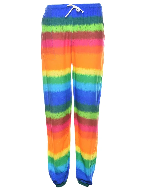 Striped Rainbow Trousers - W22 L29 Trousers Elastic Waist Soft