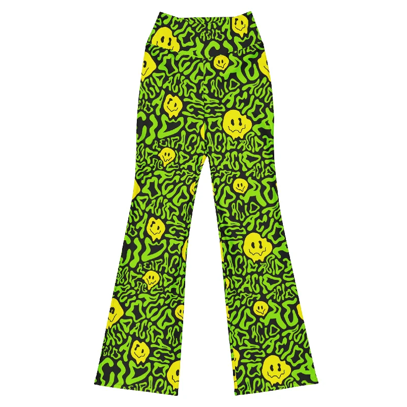 Acid Smilez Flare Leggings Fashionable High-Rise Leggings