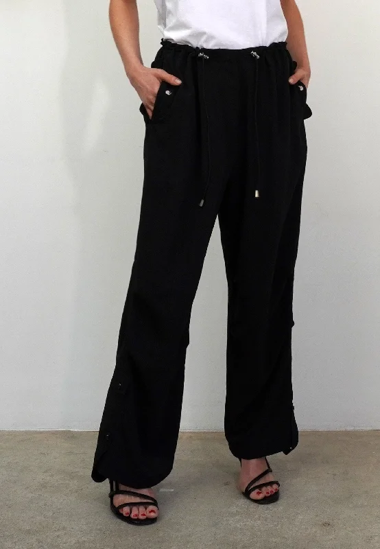 TRACE BLACK PARACHUTE TROUSERS Trousers Elastic Waist Soft
