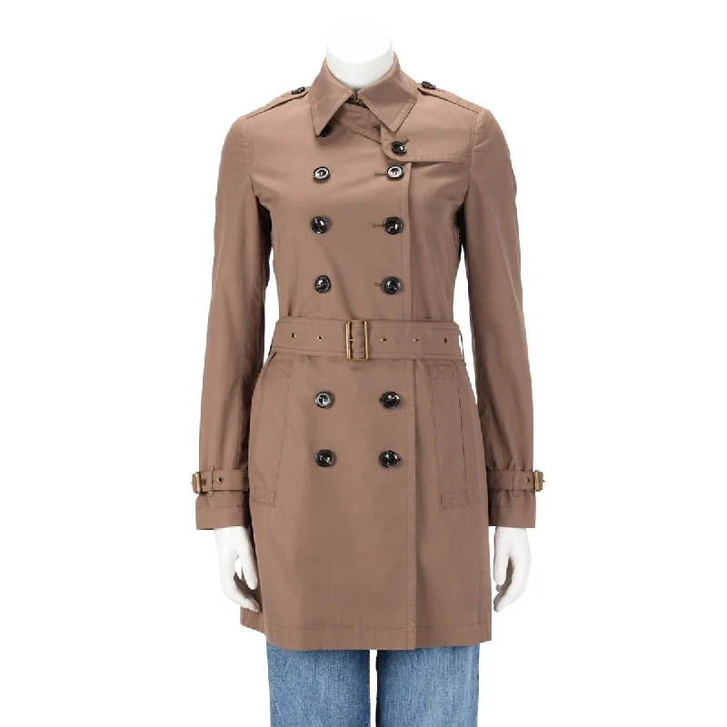Burberry Brit Khaki Cotton Double Breasted Trench Coat UK 6 empire Basque Peplum