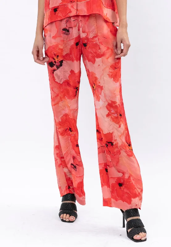 RUBY TROUSERS PERENNAIL PRINT DEEP SEA CORAL Trousers Leather Faux