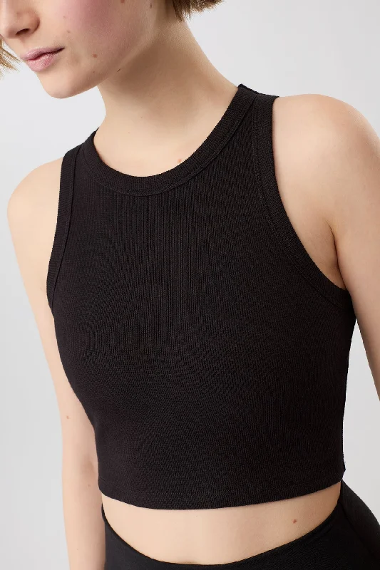 Athleisure Crop Top Black Houndstooth Herringbone Solid