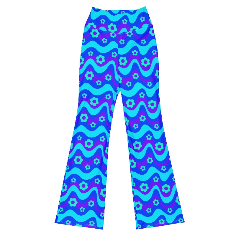 Flower Power Blue Flare Leggings Trendy Ombre Effect Leggings